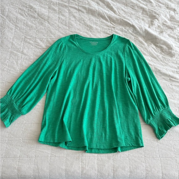 Chico's Green Puff Sleeve Blouse Relaxed Fit - Picture 1 of 7